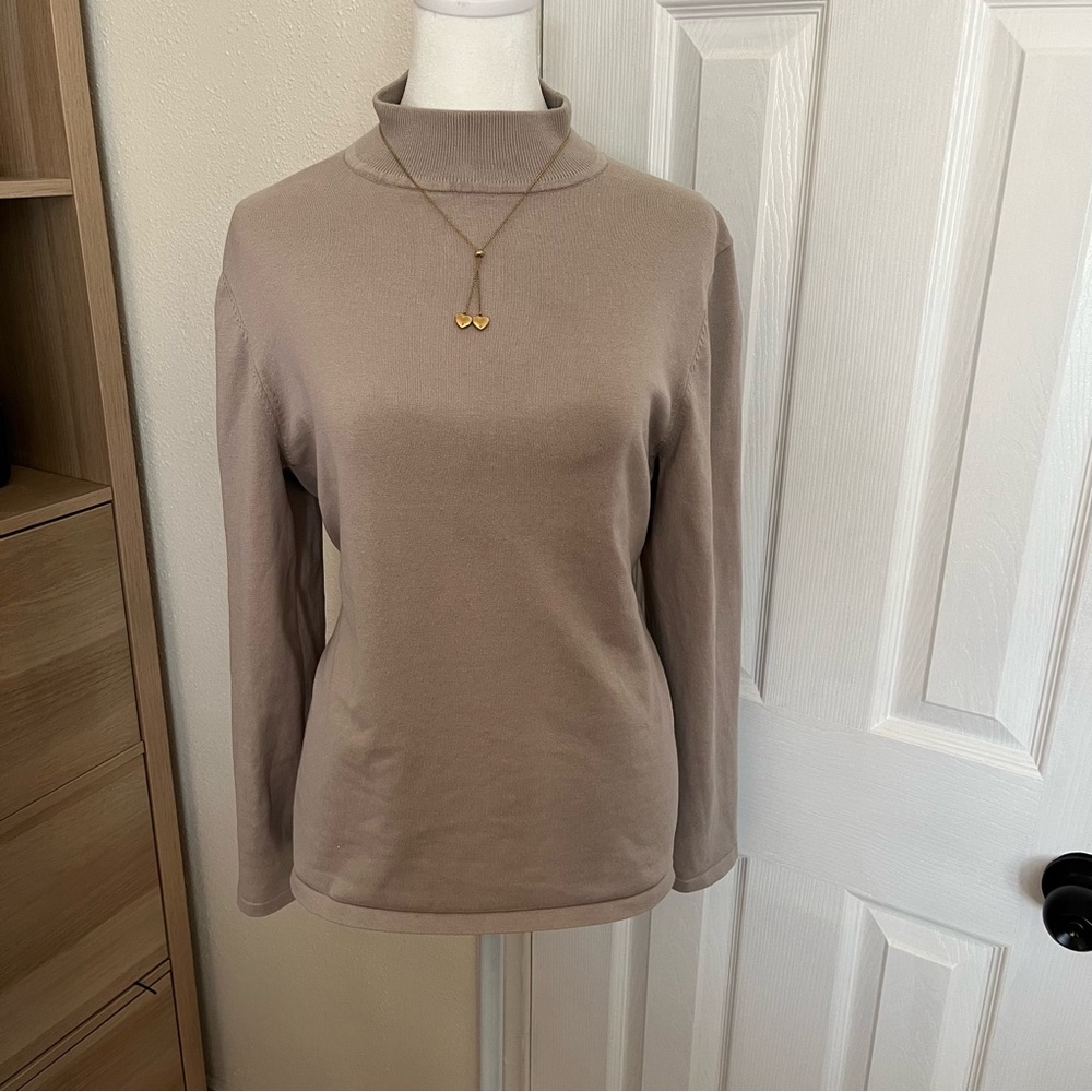 Pendleton Silk Blend Mock‎ Neck Sweater – Neutral Taupe, Size L 49% Silk - Picture 3 of 7
